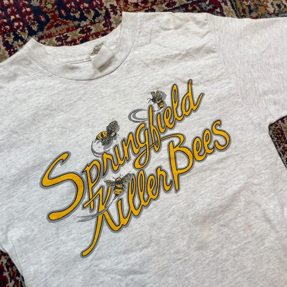 VTG 80s 90s Springfield Killer Bees T Shirt Size Small USA gray #11 yellow black